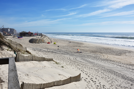 Costa Nova, Portugal - June 09, 2017: Atlantic Ocean, Costa Nova beach in Aveiro, very popular place to spend weekends and vacation timeのeditorial素材