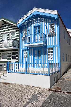 Costa Nova, Aveiro. Famous resort on the Atlantic coast in Beira Litoral, Portugal. Popular tourist destination to spend vacation timeのeditorial素材