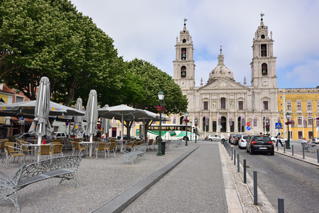 Mafra, Portugal - June 01, 2017:  Central square in Mafra and facade of the Royal Palace a famous royal palace built in the 18th Centuryのeditorial素材