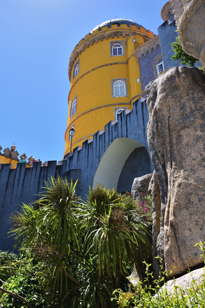 Sintra, Portugal - June 06, 2017: Tourists visit the Pena National Palace. The most popular tourist attraction in whole Portugalのeditorial素材