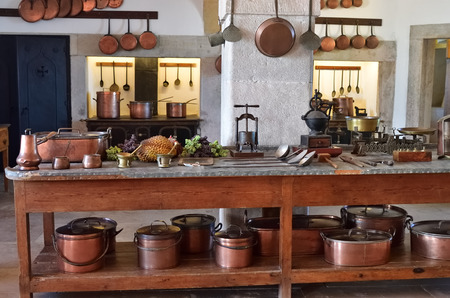 Sintra, Portugal - June 6, 2017: Interior of the kitchen in the Pena Palace. The palace is a UNESCO World Heritage Site and one of the Seven Wonders of Portugalのeditorial素材