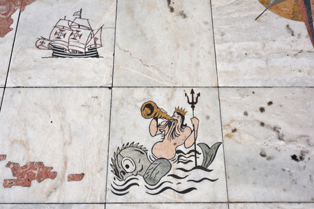 Lisbon, Portugal - June 11, 2017: Detail of the monument to the Discoveries (Padrao dos Descobrimentos) at the Tagus river. The Age of Discovery or the Age of Explorationのeditorial素材