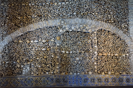 Chapel of the Bones (Capela dos Ossos) with human bones and skulls in the wall, is one of the best known monuments in Evora, Alentejo, Portugalのeditorial素材