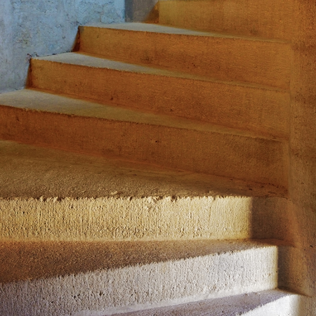 Stone steps of the medieval spiral staircaseの写真素材
