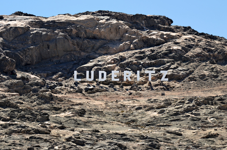 The Luderitz sign on the rocks at the entrance to the city, Namibia, Africaのeditorial素材