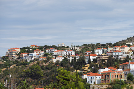 Town of Pylos shown at morning time. One from most popular tourist destination in Messinia, located in Navarino bay, Greeceの写真素材