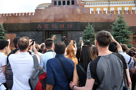 Moscow, Russia - June 29, 2018: Tourist from different country take a pictures of  Lenin's Mausoleum...