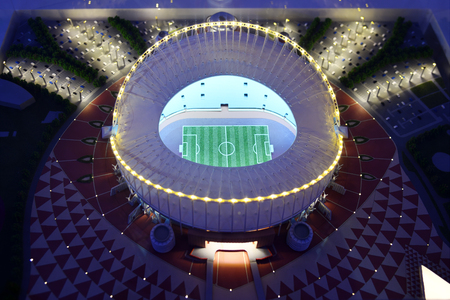 Moscow, Russia - July 14, 2018: The mock-up of the Khalifa International Stadium in which the matches of the FIFA World Cup 2022 in Qatar will be heldのeditorial素材