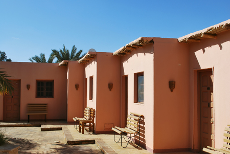 Bahariya, Egypt - December 25, 2008: Accommodation units in the Old Oasis hotel complex Beshmo in Bawiti Bahariya Western desert, Egypt. Africaのeditorial素材