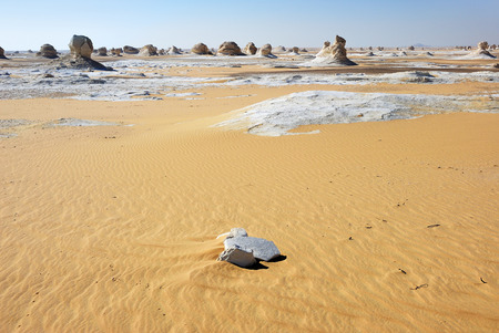 Beautiful abstract nature rock formations in Western White desert at sunrise, Sahara. Egyptの写真素材