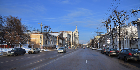 Voronezh, Russia - Jan 7, 2019:  Revolution Avenue is the main avenue in Voronezh shown on sunny winter dayのeditorial素材