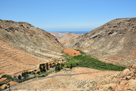Spanish View Landscape in Fuerteventura. Tropical Volcanic Canary Islands. Spainの写真素材