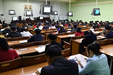 Pyongyang, North Korea - April 29, 2019: Students in the classroomのeditorial素材