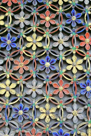 Traditional korean wood carving. Detail of the Buddhist monastery building in North Korea.の写真素材