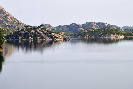 Amazing scenery of Samilpo lake. Wonderful reflections and smal island. It is one of North Korea designated Natural Monumentsの写真素材