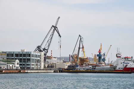 Vladivostok, Russia - April 28 15, 2019: Moored commercial vesselsのeditorial素材