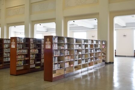 Pyongyang, North Korea - April 29, 2019: Bookshelves in the Great Peoples Study House in Pyongyangのeditorial素材