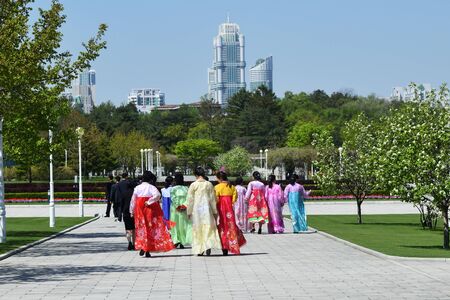 Pyongyang, North Korea - May 2, 2019: People of the Kumsusan Memorial Palace of the Sun. Mausoleum and tomb of Kim Il Sung and Kim Jong Il.のeditorial素材