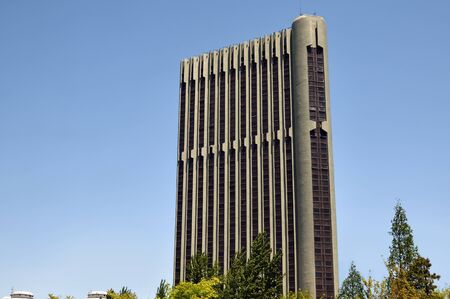 North Korea, Pyongyang - May 2, 2019: View of the modern building in suburb of Pyongyang