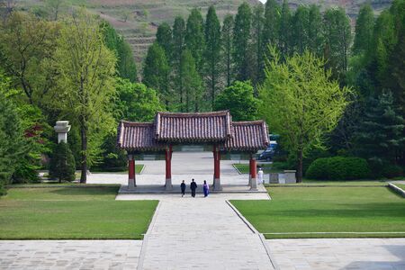 Kaesong, North Korea - May 5, 2019: View from the top of the Tomb of King Wanggon or Hyollung Royal tomb. Construction on the tomb start in 943.のeditorial素材