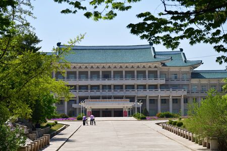 Kaesong, North Korea - May 5, 2019: Modern building of the Koryo Songgyungwan University or University of Light Industry is an educational institution in North Korean city of Kaesongのeditorial素材