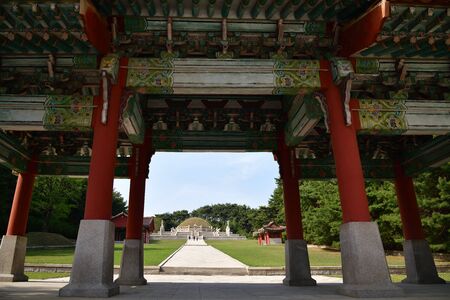 Tomb of King Wanggon or Hyollung Royal tomb. Construction on the tomb start in 943. North Korea. Haesong-ri, Kaepung, Kaesongの写真素材