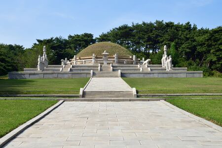 Tomb of King Wanggon or Hyollung Royal tomb. Construction on the tomb start in 943. North Korea. Haesong-ri, Kaepung, Kaesongの写真素材