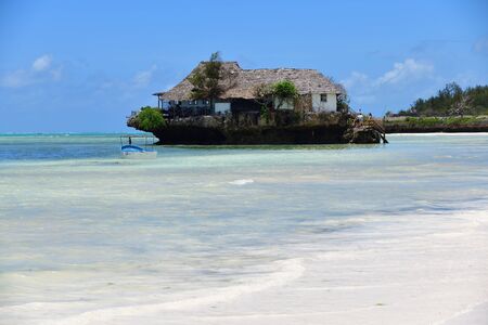 Pingwe, Zanzibar - October 6, 2019: The Rock restaurant. It is world-famous restaurant known for its extraordinary location in ocean and landmark of Zanzibar islandのeditorial素材