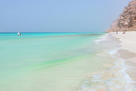 Beautiful Ras Shuab beach in Socotra,    site since 2008 for its biodiversity. Yemen. Focus on foregroundの写真素材