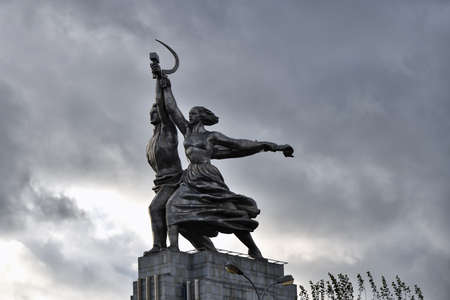 Moscow, Russia - October 23, 2020: Worker and Kolkhoz Woman. Rabochiy i Kolkhoznitsa sculpture was originally created to crown the Soviet pavilion of the World's Fair in Paris. 1937. Sculptor Mukhinaのeditorial素材