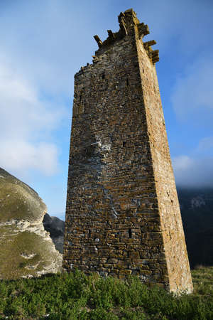 Medieval ruins building of the Harcaroy Battle Tower. Kharkaroi village, Vedensky district, Chechen Republic. Russiaの写真素材