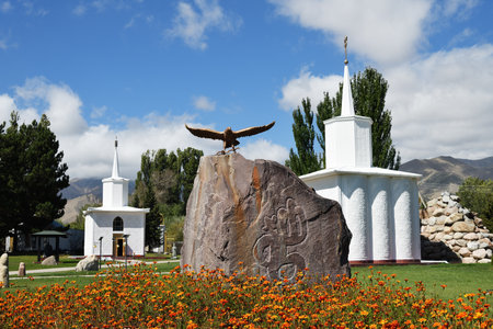 Cholpon-Ata, Kyrgyzstan - September 14, 2022: Ruh Ordo Cultural complex named after famous Kyrgyz writer Chinghiz Aitmatov, Issyk Kul lakeのeditorial素材