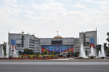 Bishkek, Kyrgyzstan - 11 September, 2022: View of the Agroprom building. Ala Too Square, city main square in the capital of Kyrgyzstan. Bishkek formerly Frunze, is the capital and the largest city of the Kyrgyz Republicのeditorial素材