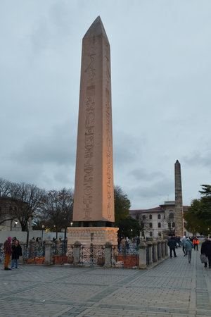 Istanbul, Turkey - December 8, 2023: The Obelisk of Theodosius is the Ancient Egyptian obelisk of Pharaoh Thutmose III in the Hippodrome of Constantinopleのeditorial素材
