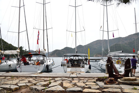 Ekincik, Turkey - April 23, 2024: Moored yachts in May Marina in Ekincik, Koycegiz Limani