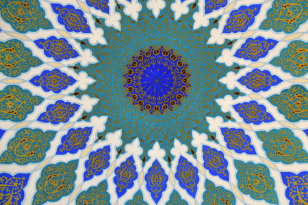 Ceiling decoration in covered bazaar Chorsu in Shakhrisabz, built in 1602. Uzbekistan. Shakhrisabz...