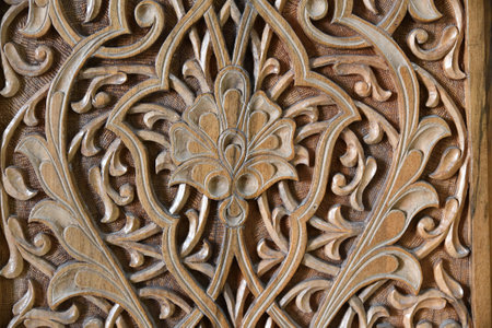 Beautiful ancient carved wooden door. Samarkand, Uzbekistanの写真素材