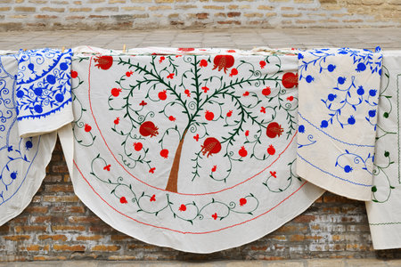 Traditional embroidery with pomegranate tree from Uzbekistan. Bukharaの写真素材