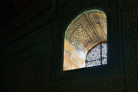 Window in living room, harem in khan palace. Khiva. Uzbekistanの写真素材