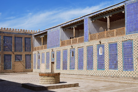 Harem courtyard in ancient khan palace also known as Tosh Hovli or Tash Khauli Palace in Khivaの写真素材