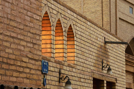 Architecture in Ichan Kala at sunset time, ancient inner town of the old city Khiva in Khorezm region. Islam Hoja streetの写真素材