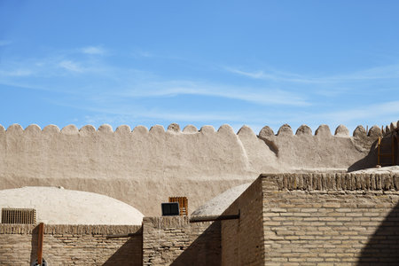 Defense wall of Ichan Kala. Old city Khiva in Khorazm Province, Uzbekistanの写真素材