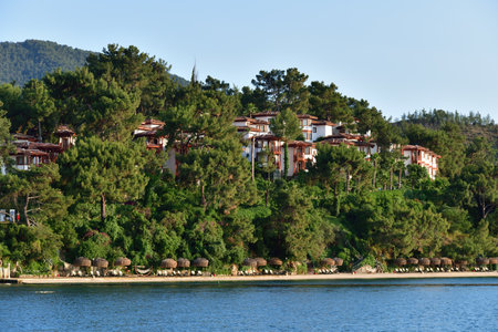 Turkey. Resort in Fethiye. Beach and hotel on sea shoreの写真素材