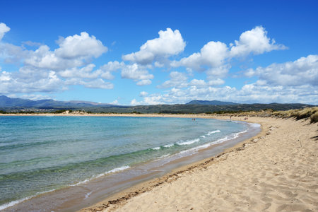 One from the best beaches in mediterranean Europe, beautiful lagoon of Voidokilia, Messinia, Greeceの写真素材