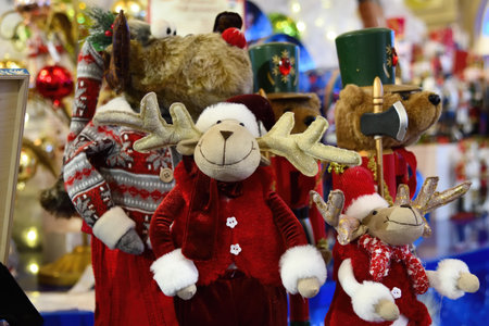 Christmas toy decorations for Christmas and New Year holiday. Selective focus