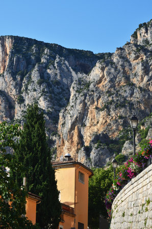 Moustiers Sainte-Marie, France. The beautiful medieval village scenery. Moustiers Sainte Marie village is included in list of "The most beautiful villages of France"の写真素材