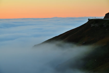 Caucasus mountains landscape in Chechnya, Russia. Argun gorge at sunsetの写真素材