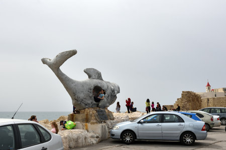 Acre, Israel - March 28, 2015:The sculpture Jonah and the Whale is located in the port of Acre on the Mediterranean coastのeditorial素材