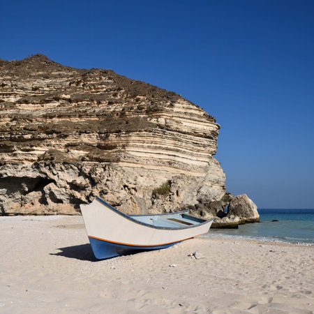 This is one of Oman's fascinating beaches hidden among the high mountains. Wadi Afoul is located to the west of Al Mughsail beach in the Governorate of Dhofarの写真素材