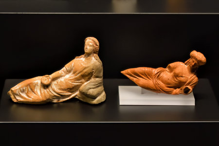 Istanbul, Turkey - Dec  11, 2023: Museum of Archeology in Istanbul, ancient exhibits of ancient empires inhabiting the territory of present-day Turkey. Ancient Greek terracotta figurinesのeditorial素材